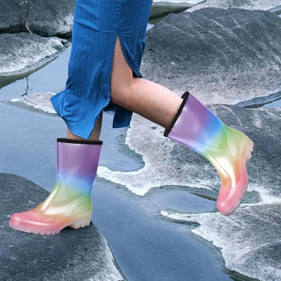 Women's  Rainbow of Pearl Lightweight Fashion Wide Calf Waterproof Rain Boots - Picture 2 of 5